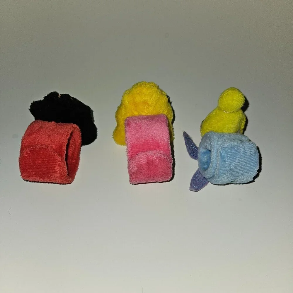 3 Disney Princess Plush Slap Bracelet Lot Snow White Tinkerbell Aurora
